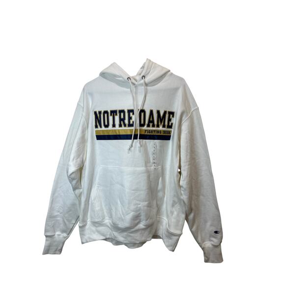 Notre Dame NEW Champion Reverse Weave Hoodie Sz L White MSRP $105 - Picture 1 of 8